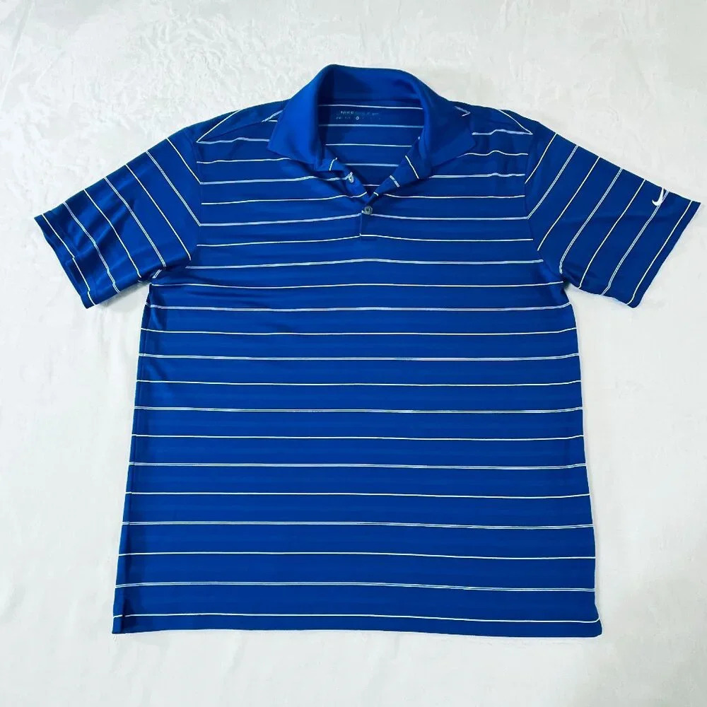 NIKE Polo Men's Golf Polo Shirt Blue White Striped Dri Fit Medium
